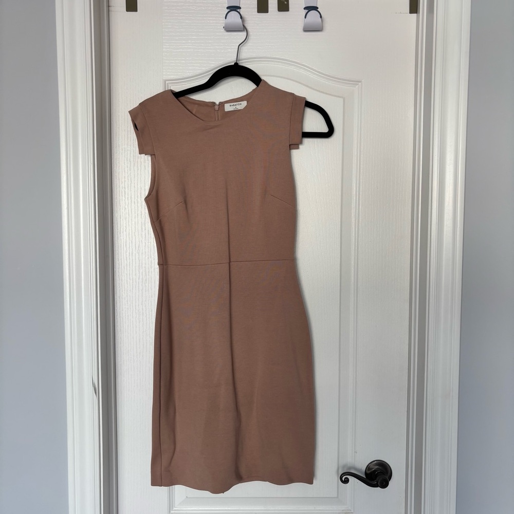 BABATON NUDE PINK STRUCTURED SHIFT DRESS